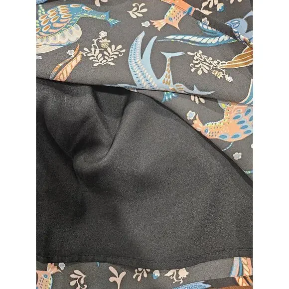 LOFT Womens 0 2 Petite Peacock Snow Bird Print Long Sleeve Dress Crew Neck - Picture 6 of 9